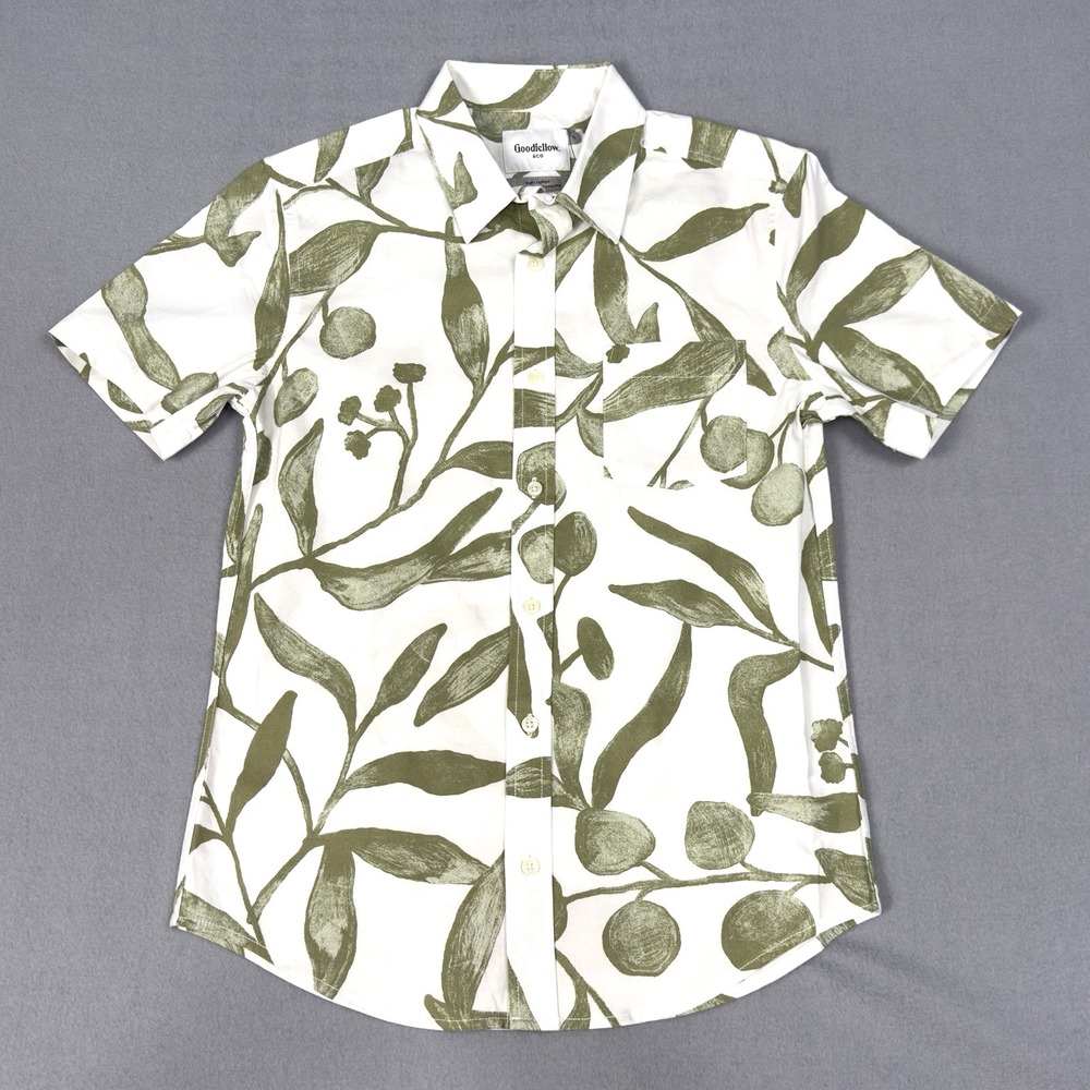 NWT Mens Dress Shirt Slim Fit Stretch Button Size Small Green‎ Leaves Goodfellow